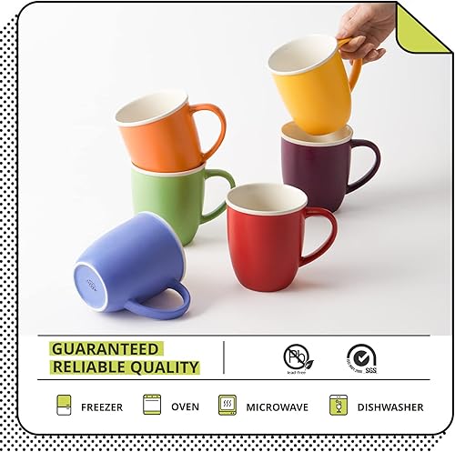 Miniatura 6 de LIFVER Juego de 6 tazas de café grandes de 19 onzas, regalos del día de San Valentín para él y ella, tazas de colores surtidos con asa, tazas
