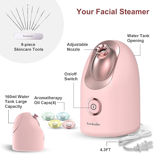 Vista 11 de Newbealer Vaporizador facial, mini vaporizador facial de aroma, humidificador facial de niebla caliente nano iónico para limpieza profunda facial
