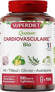 SuperDiet Quatuor Cardiovasculaire Ail Olivier Tilleul Aubépine 150 gélules (Produit certifié bio)