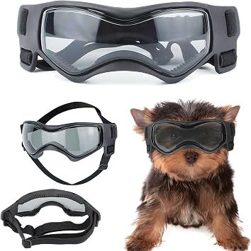 Small Dog Goggles - UV, Wind & Dust Protection Sunglasses with Adjustable Strap Black