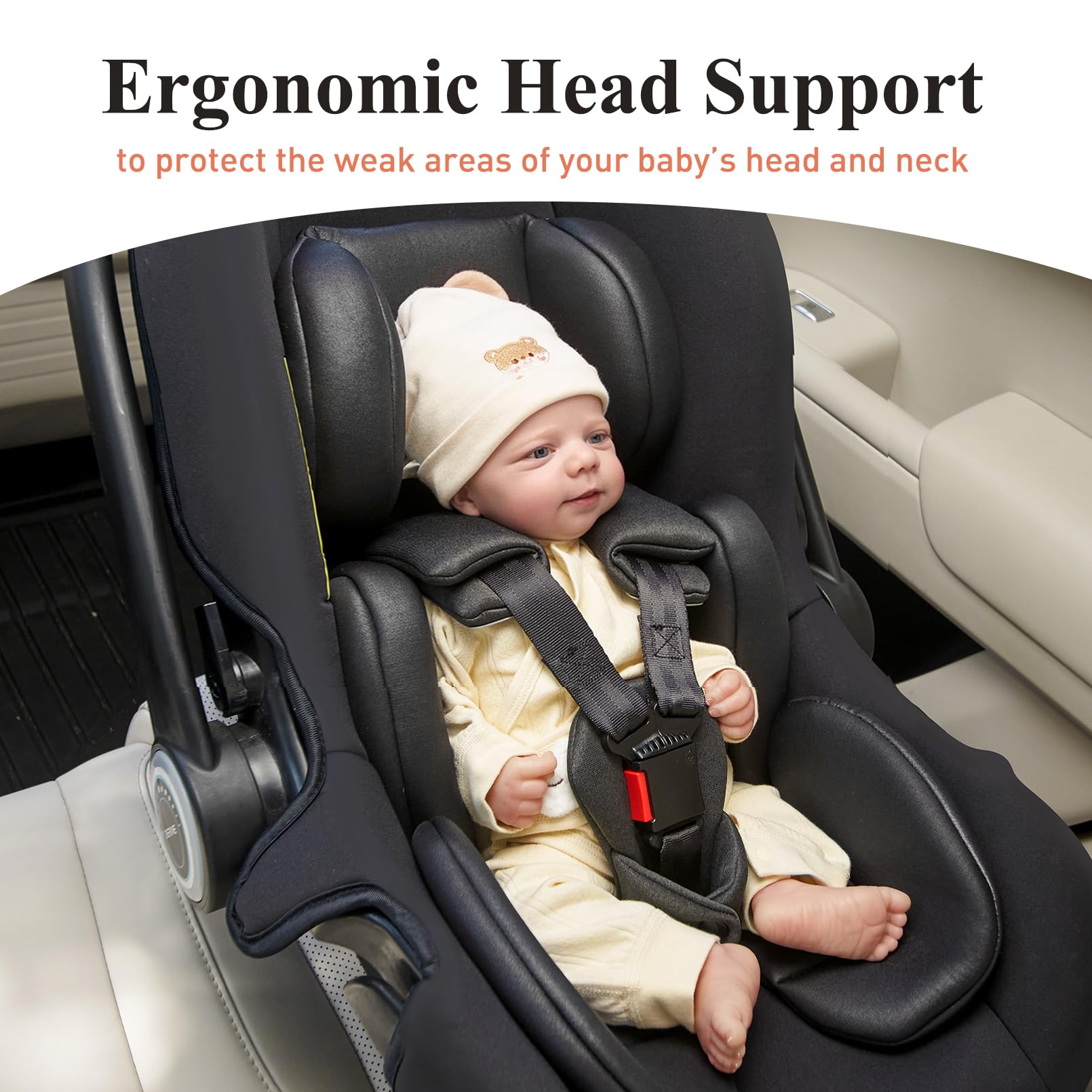 Innokids Soporte de Cuerpo de Cabeza de bebé para recién Nacido, Suave y Acolchado, Soporte Desmontable para Cabeza y Lateral para Asientos de Coche, cochecitos (Negro)