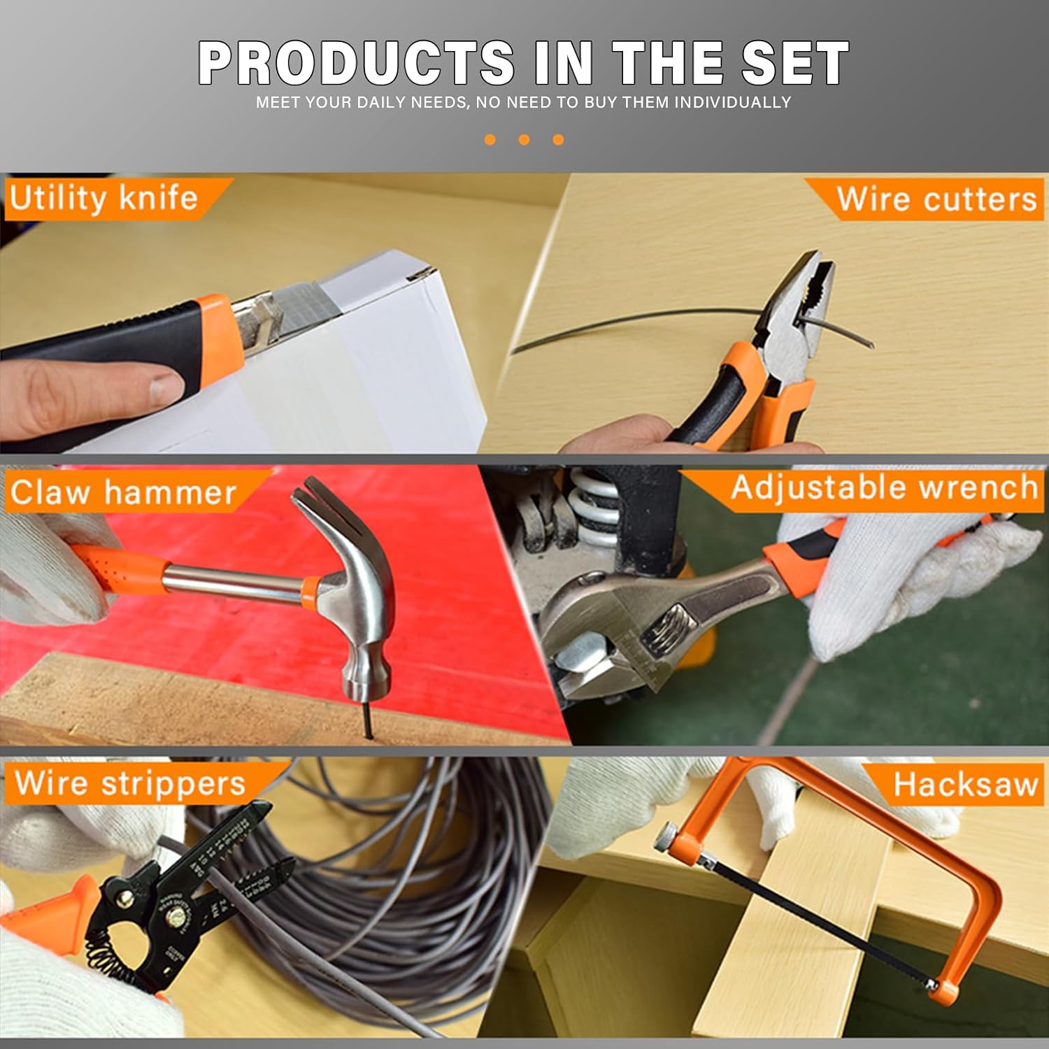 Professional 158-Piece Home Tool Kit, Orange and Black, Complete Household Repair Set with Carrying Case, Includes Screwdrivers, Hammer, Wrench Set, Wire Cutters, Measuring Tape