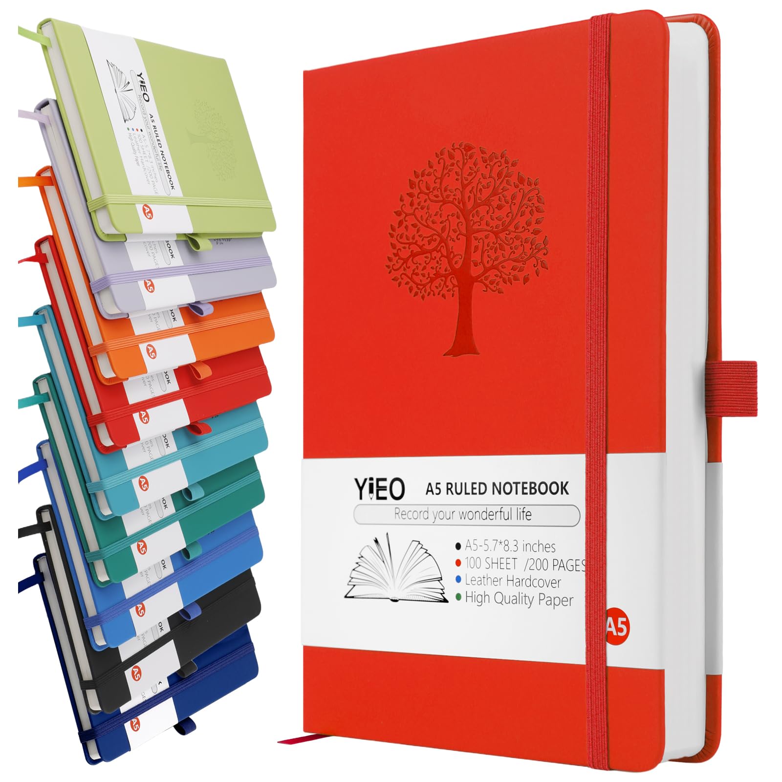 A5 Journal Notebook, 200 Pages Leather Notebook Journal for Men/Women, Hardback Note Book with 80GSM Lined Paper, No Bleed for Writing, Notepad for Office School Supplies, Red