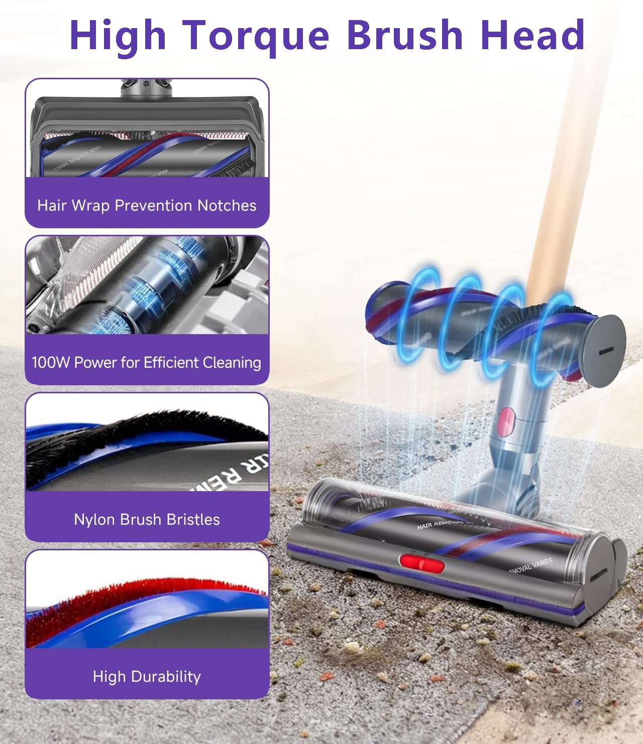 Torque Drive Boquilla de suelo para Dyson V11 V15 V10 V8 V7 Cepillo Antienredos Ajustable Potencia de succión eléctrica Cepillo de suelo para Dyson SV10 SV11 SV12 SV14 SV15 Suelo duro y Alfombras