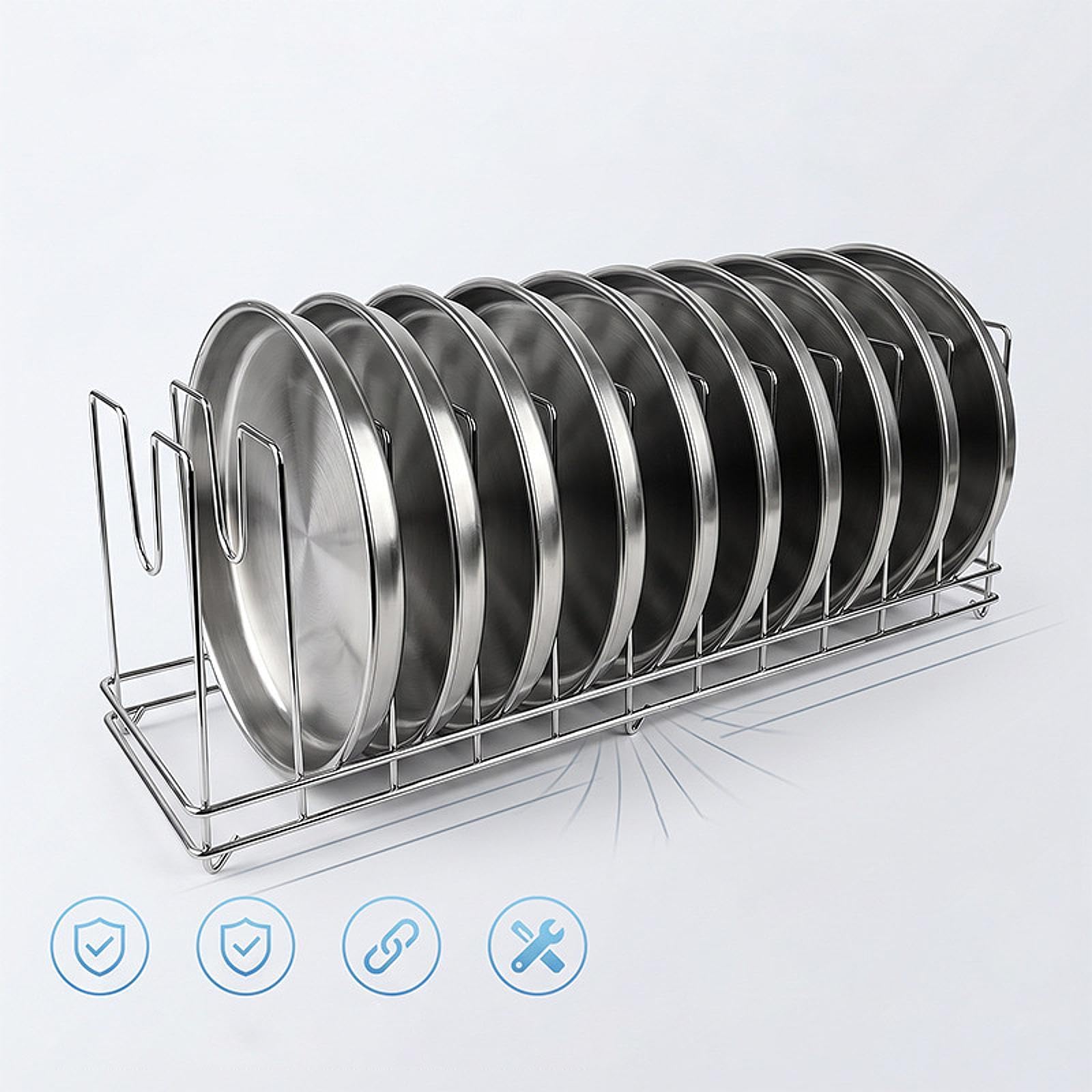 Abtropfgestell für Pizzapfannen, Pizzapfannen-Organizer, Topfdeckelhalter, Aufbewahrungshalter für Restaurants, 11 Fächer, 72 X 22 X 25 cm