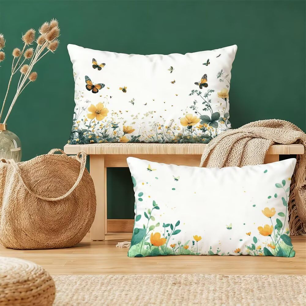 Taie d'oreiller 40x80 cm lot de 2 vert et jaune en velours