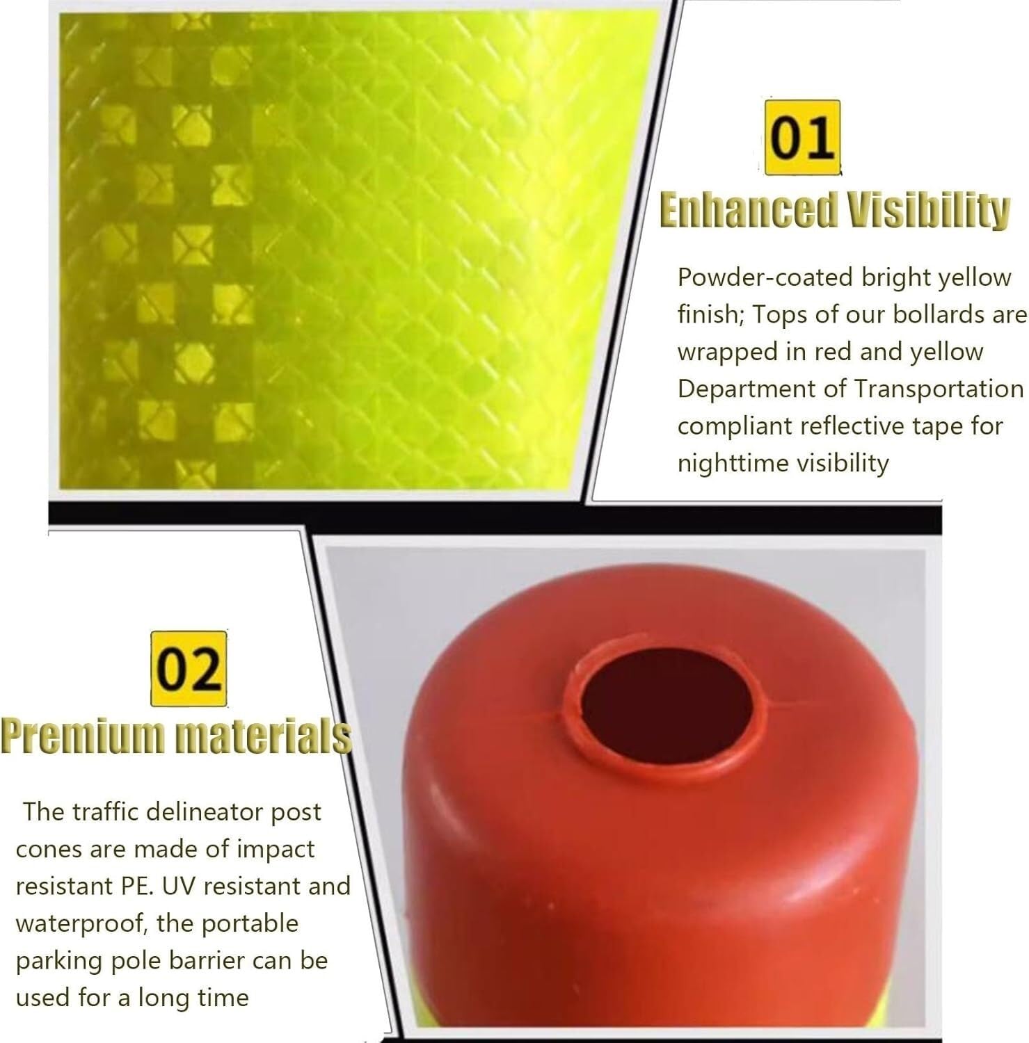 Cono De Tráfico, Barrera De Seguridad, Poste Delimitador, Cono, Bolardo Industrial De Seguridad Vial para Entradas De Vehículos, Bolardo Delimitador Reflectante, Par,3pc-75cm/29.5