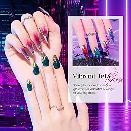 Beetles Jelly Gel Nail Polish Set - Jelly Magic Gel Polish, 6 Colors Christmas Gel Polish Kit Pink Red Black Blue Green Purple Sheer Translucent Effect Soak Off UV Manicure DIY Gift for Women
