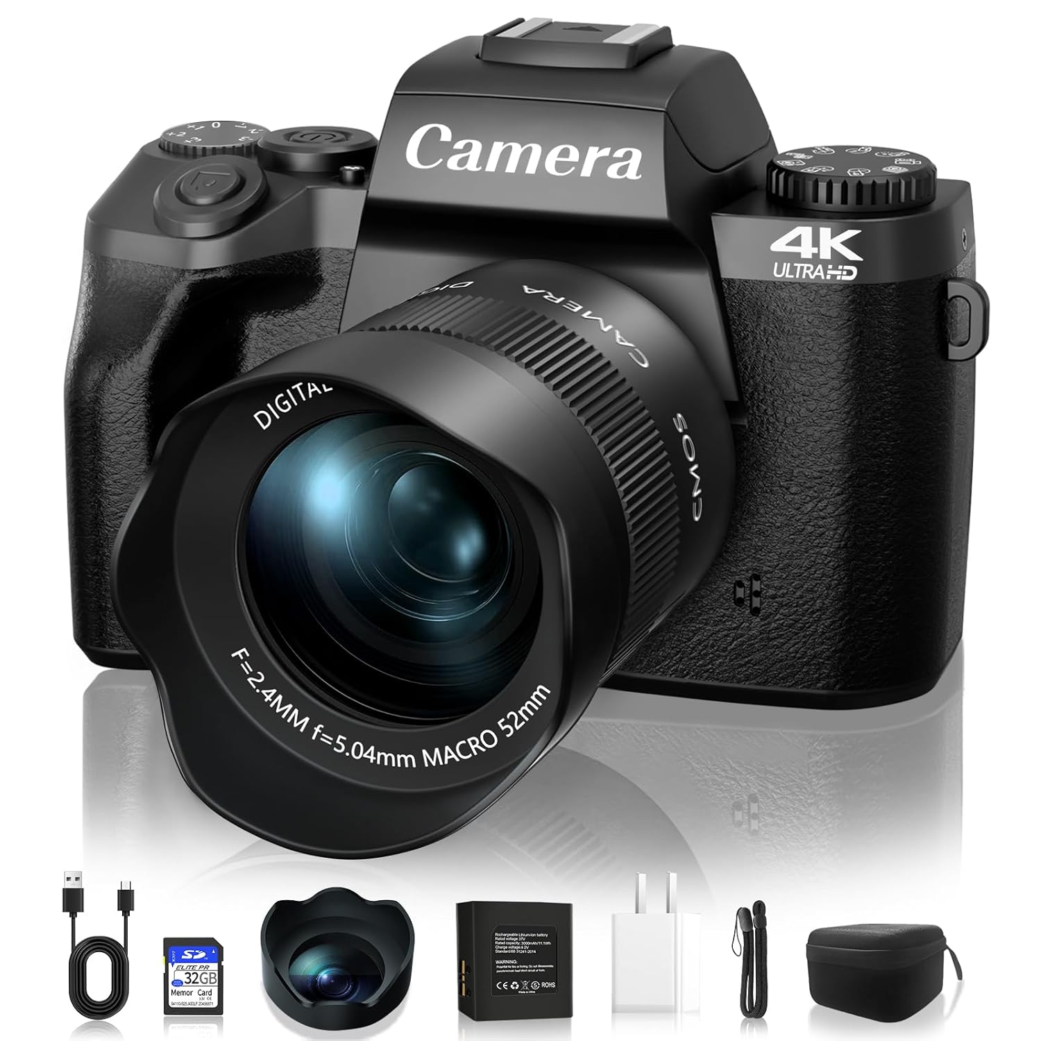 VJIANGER 2024 Upgrade 4K Digital Camera for Photography Vlogging Camera for YouTube 64MP Photography Camera with WiFi, 52mm Fixed Lens, 4.0″ Touch Screen, 32GB SD Card & Camera Bag(W05-BlackS2)