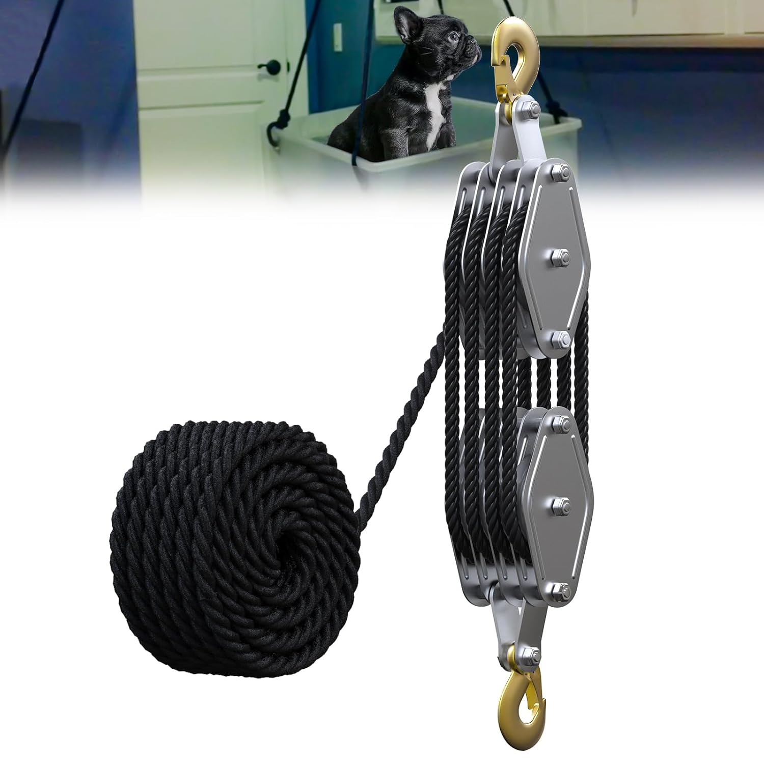 FITHOIST Block and Tackle, 4400 LBS Breaking Strength Heavy Duty Pulley