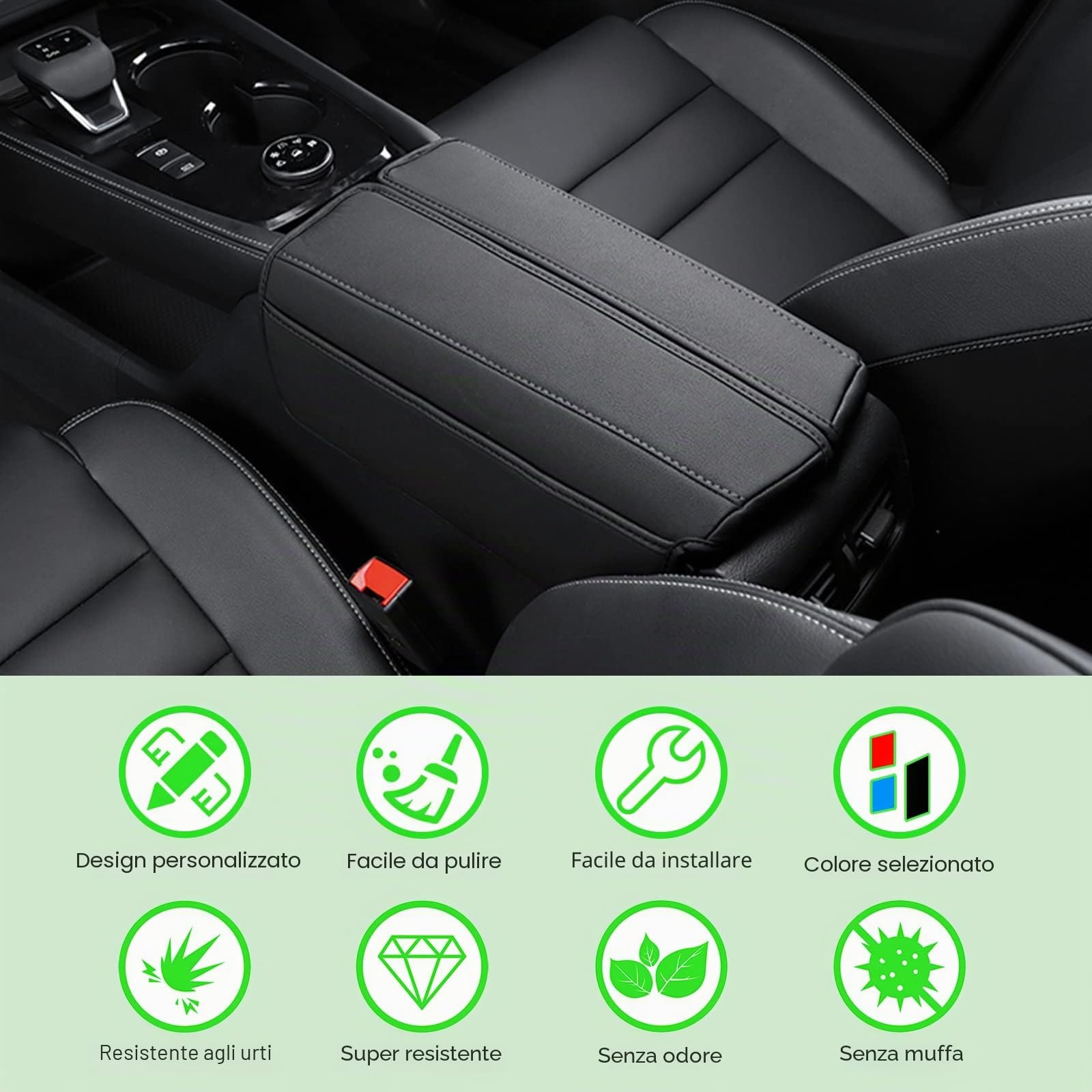 GAFAT Peugeot 3008 5008 508 2016-2024/C5 Aircross DS7 Crossback 2018-2025 Copertura per Bracciolo Console Centrale, Protezione per Braccioli in pelle PU (Nero)