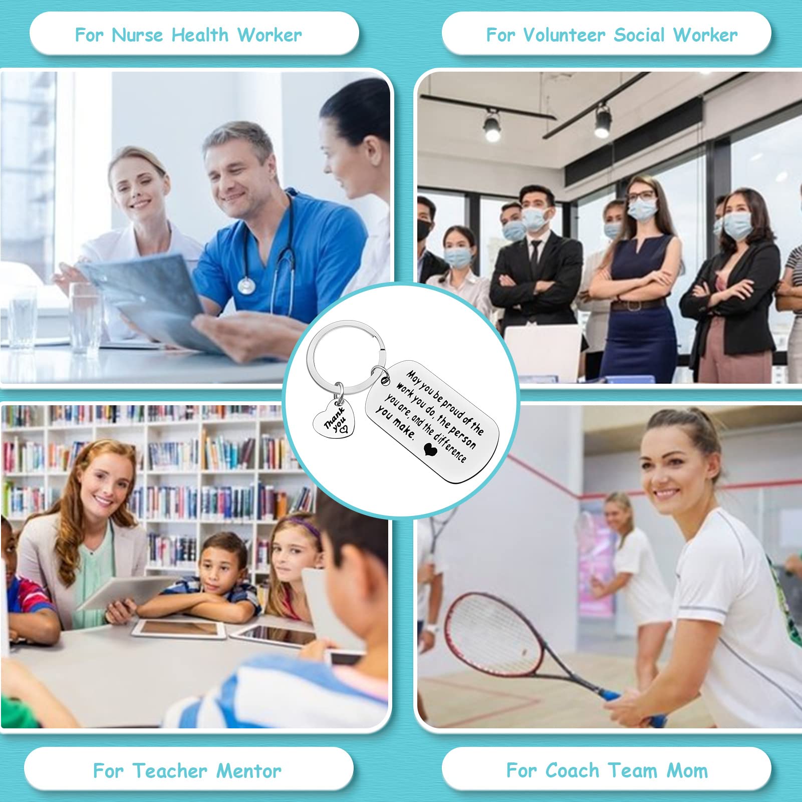 Ximalun 15 Pcs Thank You Gifts Keyring Employee Appreciation Gifts Make a Difference Keyring Gifts for Staff Employee Colleague Thank You Gifts for Nurse Doctor Teacher Mentor Coach Social Worker - Image 4