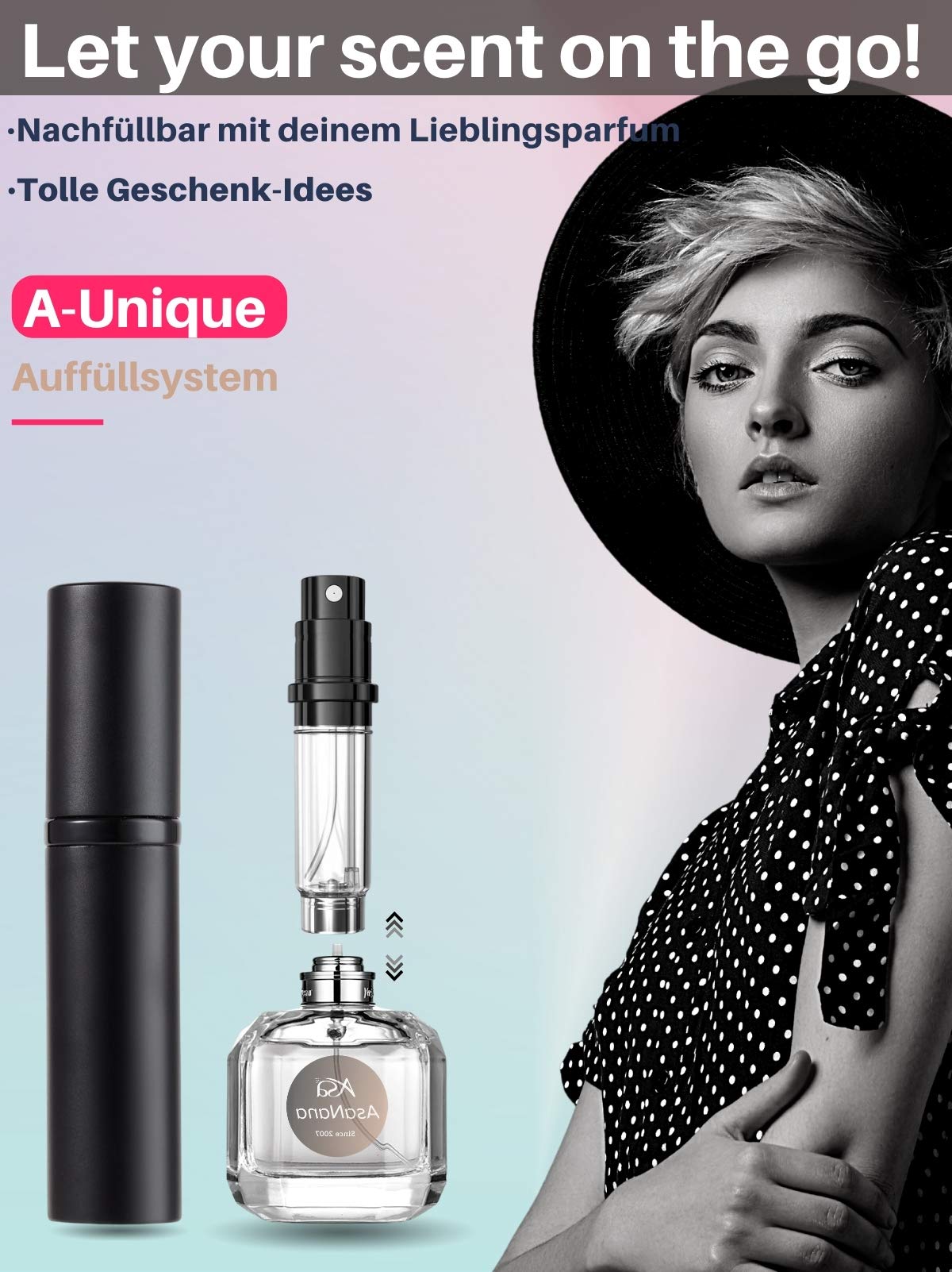 AsaNana Rozpylacz do perfum 5 ml, pusty, technologia napełniania bez lejka, butelka podróżna (CLA-2P_Black &Gray)