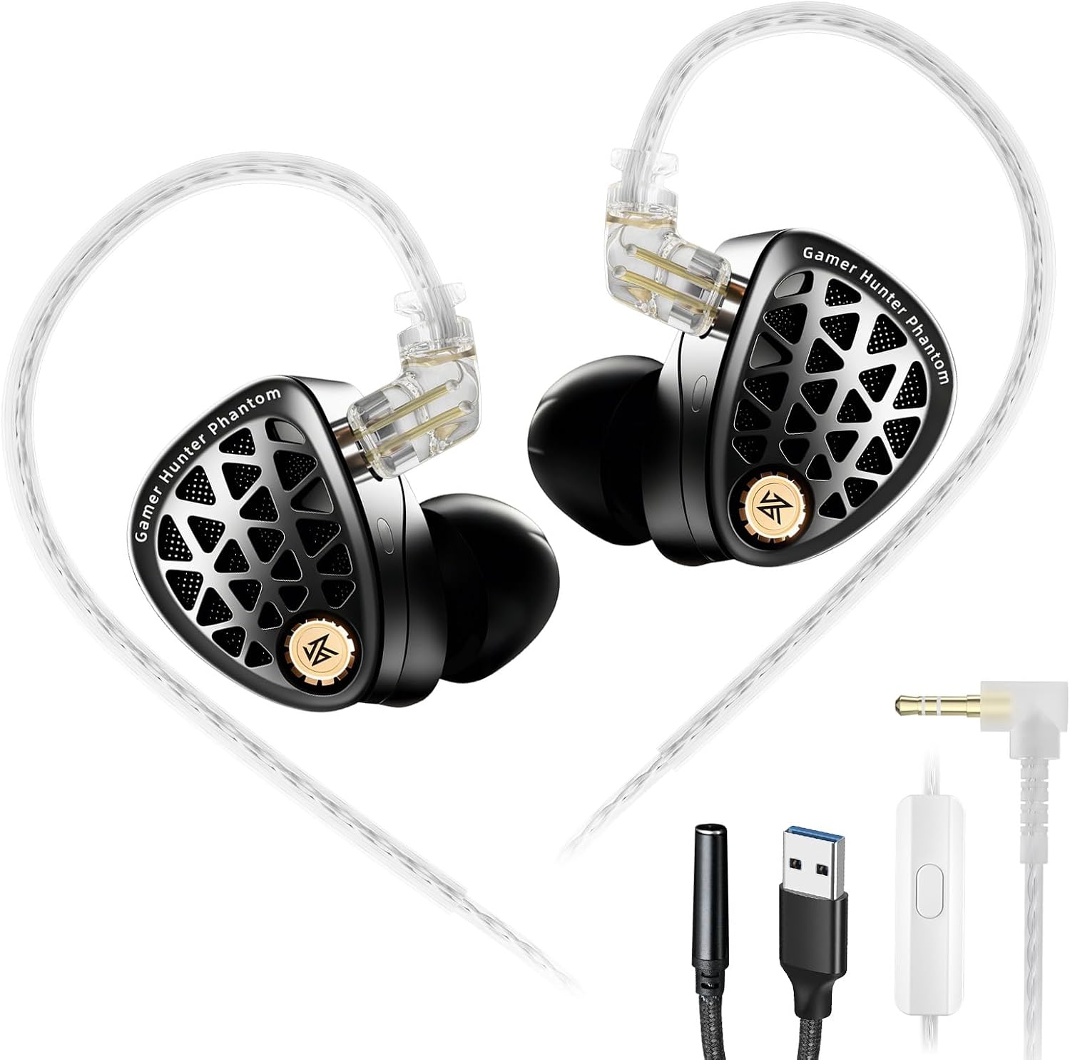 KZ Phantom in Ear Monitor Earphones, Gaming Earbuds with Mic, Noise Isolating Wired IEM, 4-Level Tuning, in Ear Headphones for FPS Gaming Lover,Musician(3.5 mm with MIC)
