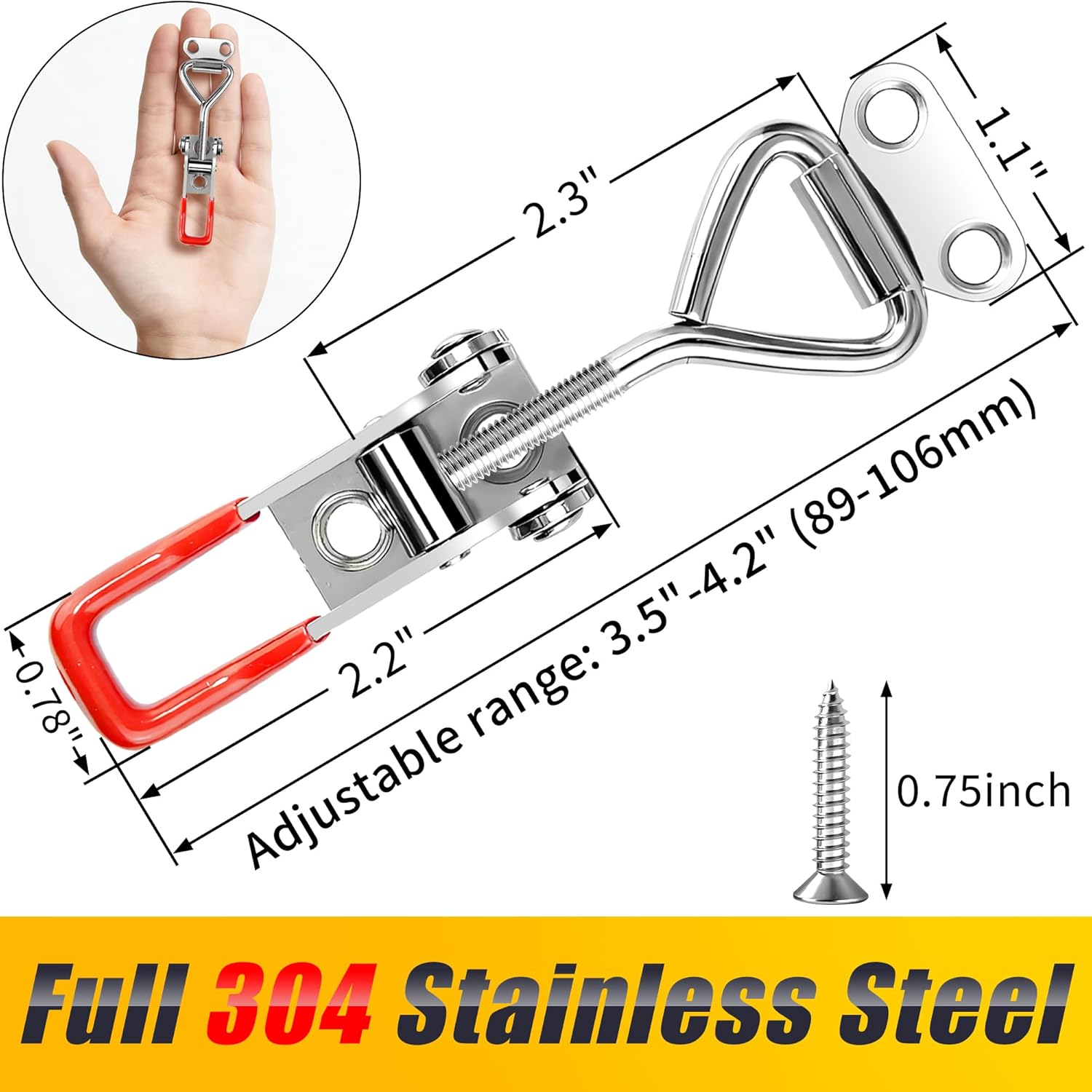 2 Pack Toggle Latch Clamp 4001 Adjustable 304 Stainless Steel Toggle Hasp Latches for Smoker Lid Jig Freezer Door Cooler Box Case Trunk Draw Chest, Quick Release 330Lbs Holding Capacity