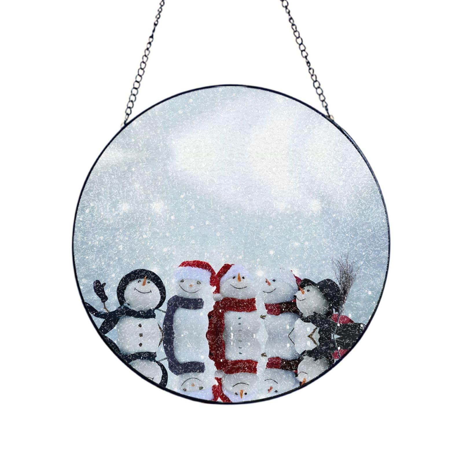 Poezjzw Stained Glass Window Hanging - Merry Christmas Snowing Sun Catcher For Door Garden Home Decor Christmas Mother'S Day Birthday Gifts 8in（20cm）