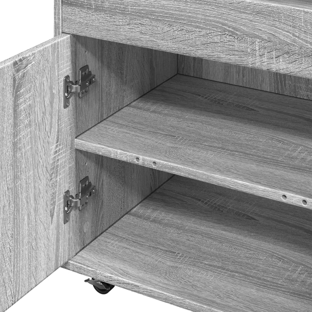 Carro de bar gris Sonoma 60 x 39,5 x 89 cm carrito de cocina con ruedas carro de servicio de madera Carrito auxiliar móvil para salón, cocina, comedor, carrito de té con 2 estantes