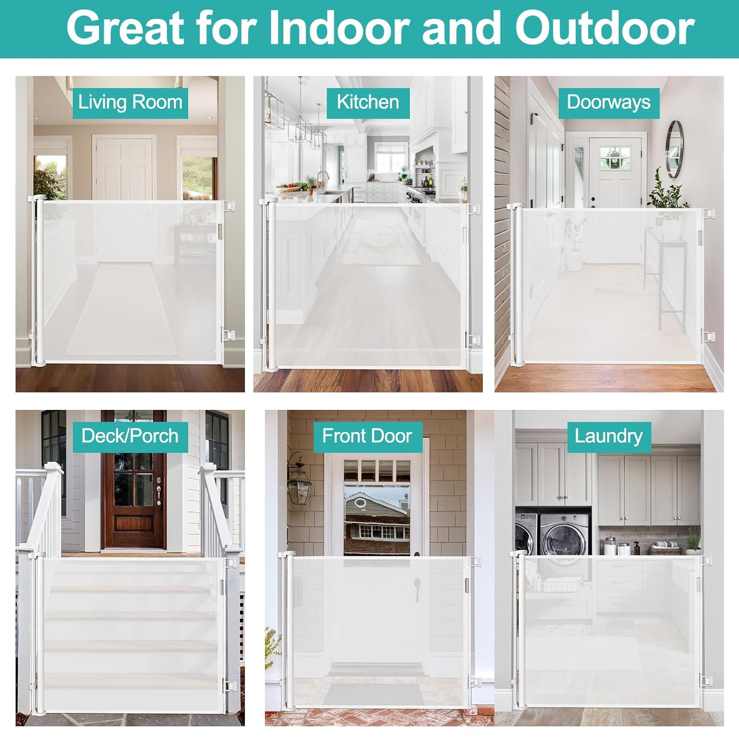 42 Inch Extra Tall Baby Gates for Doorways 55" Wide Retractable Dog Gate Indoor 3.5ft Extra Tall Baby Gates for Dogs Outdoor Retractable Gate for Stairs Prevent Kids/Pets from Jumping Over, White