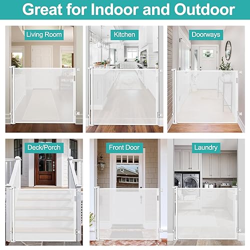 Miniatura 6 de Puertas de bebé extra altas de 42 pulgadas para puertas, puerta retráctil para perros de 55 pulgadas de ancho, puertas retráctiles para interiores