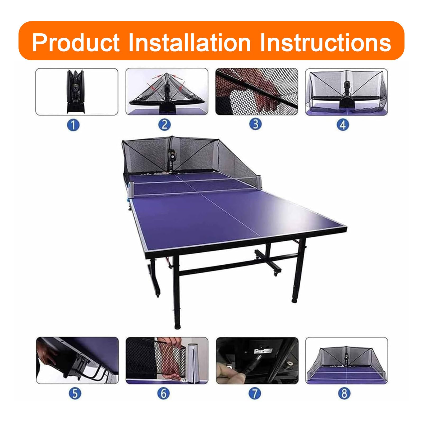 Robot da Ping Pong, Lanciatore Automatico di Palline, Macchina Lanciapalle, Lancio Completo delle Palline, con Rete di Raccolta delle Palline E 100 Palline da Ping Pong