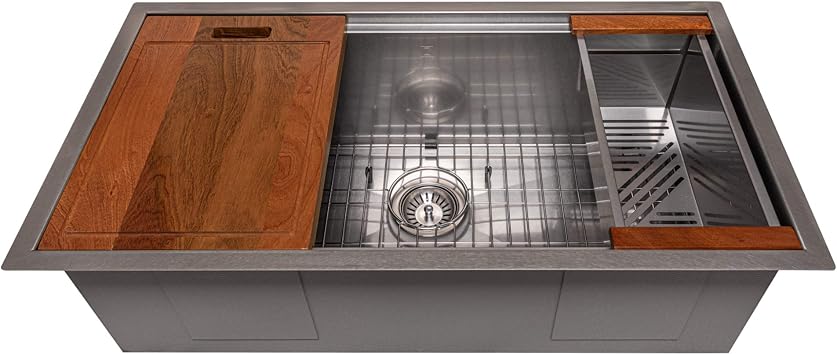 ZLINE 33 in. Garmisch Undermount Single Bowl Satin Stainless Steel Kitchen Sink with Bottom Grid and Accessories SLS-33S