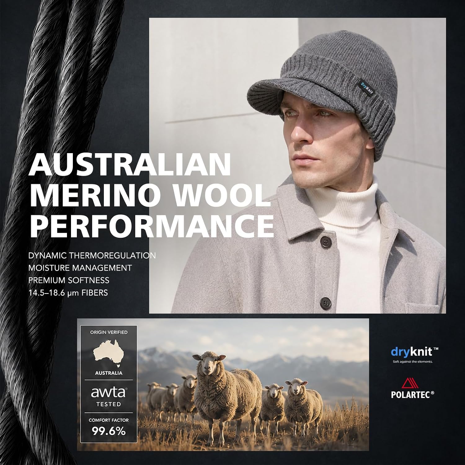 Waterproof Polartec Fleece Lined Beanie with Brim, Two Sizes image 4