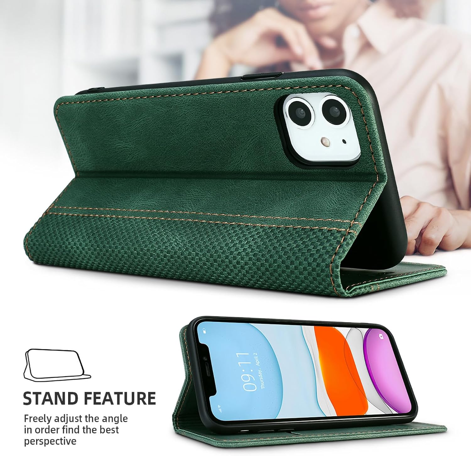 AKABEILA Case for Vivo Y35M Plus 5G/Vivo Y35 Plus 5G Premium PU Leather Flip Wallet Case with Magnetic Closure Kickstand Card Slots Folio Mobile Phone Case Cover Protective Case Green