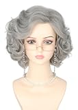 LeMarnia Old Lady Wigs for Women Short Curly Gray Granny Wig Old Lady Costume for Woman Halloween Costume 5 Piece Wig
