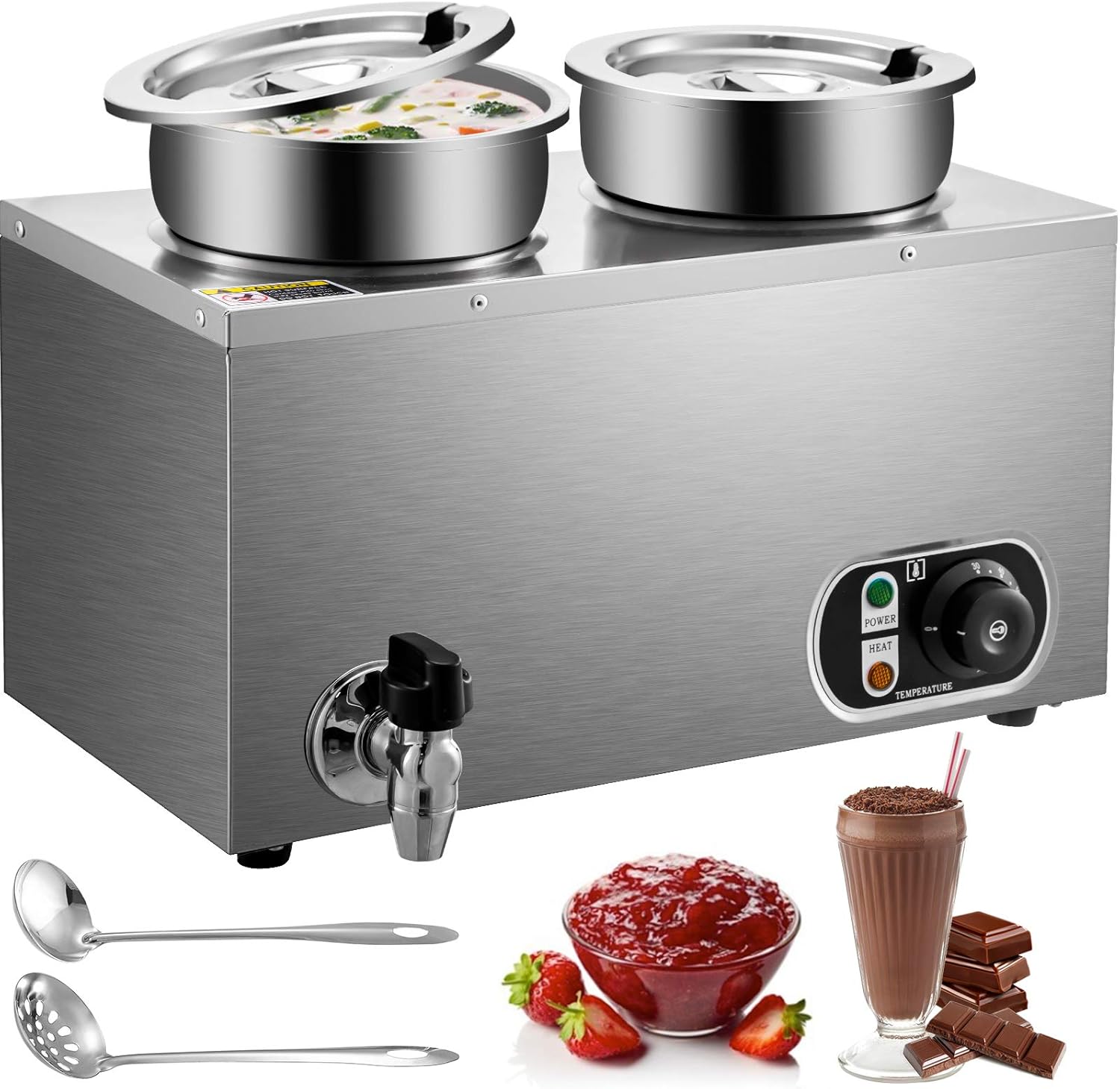 VEVOR 110V Commercial Food Warmer 8.4 Qt Capacity, 500W Electric Soup Warmer Adjustable Temp.86-185℉, Stainless Steel Countertop Soup Pot with Tap, Bain Marie Food Warmer for Cheese/Hot Dog/Rice : Industrial & Scientific