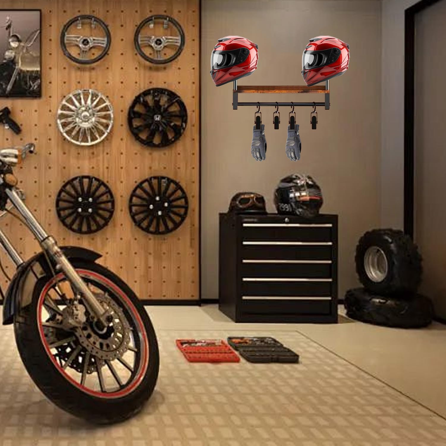 Helm Halterung Wandhalterun, Multifunktional Motorradhelmhalter Plattenständer Display Organizer mit Motorradzubehör Helmaufhänger Wandhalterung für Fußballmotorräder, Jacke, Handschuhe