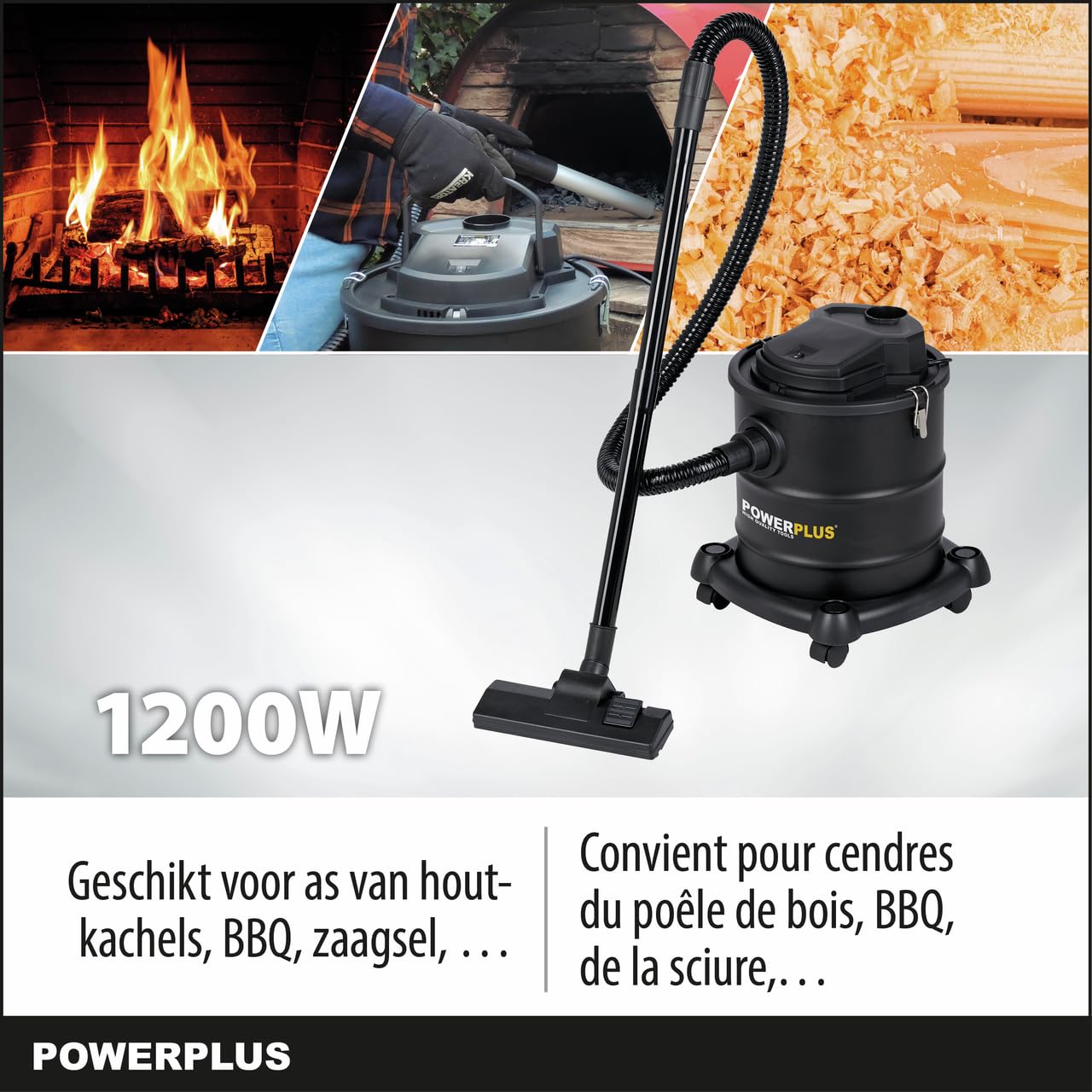 Varo Powerplus POWX308-1 elektryczny odkurzacz do popiołu 200 W, do kominka, pieca, do popiołu, zbiornik 20 l, maks. 60°