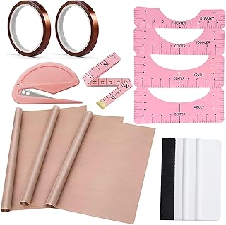 Sublimation Shirts Tool Kits (Pink) - 4 T Shirt rulers, 3Pack Teflon Sheet for Heat Press 12 x 16in - 2 Rolls Heat Resistant Tape,1 Tape Measure,1Squeegee for Vinyl