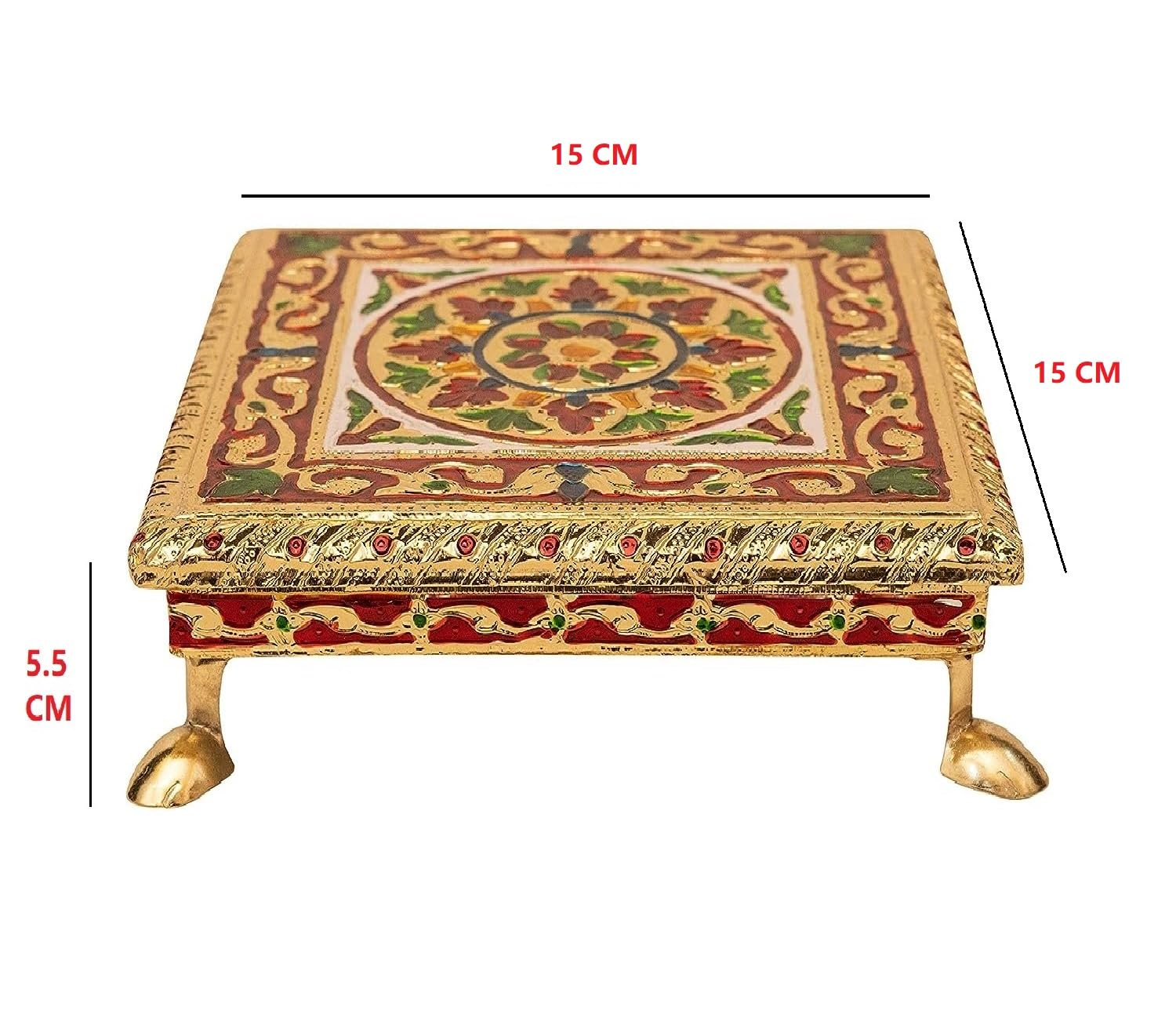 XSOURCE Wooden Bajot Chowki Handcrafted Multicolor Meenakari Artwork Chowki Handmade Meenakari Chowki Bajot Multi Purpose Meenakari Small (15 X 15 CM, Multicolor) SH24 2
