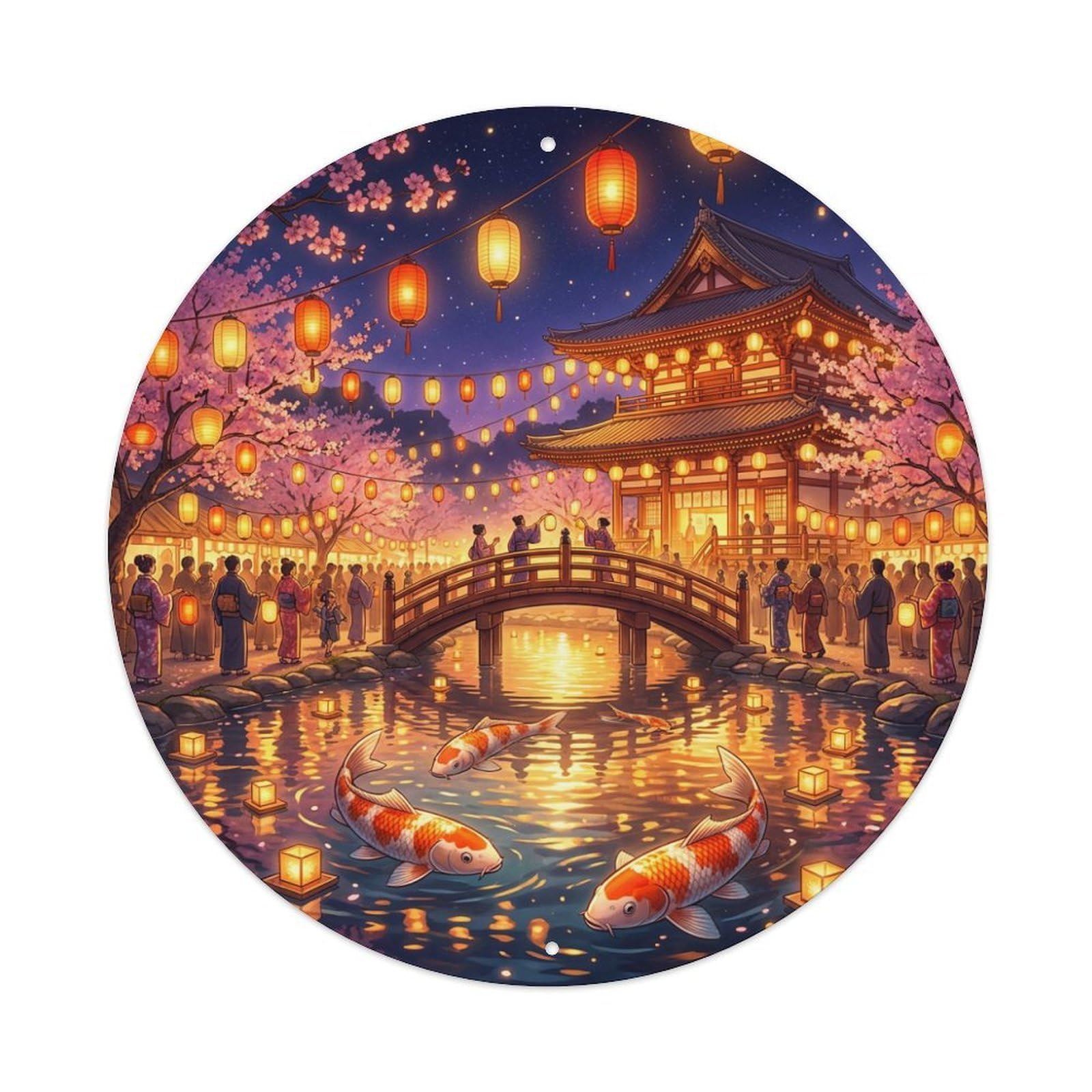 Galvaxio Style Japanese Koi Fish Lantern Festival Night Warm Metal Tin Sign