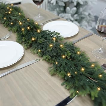 6FT Christmas Garland with Lights - Mantle Garland Used to Home Deco and Artificial Pine Cypress Garland Dining Tables, Mantle, Porches, Outdoor Garland Christmas Decorations