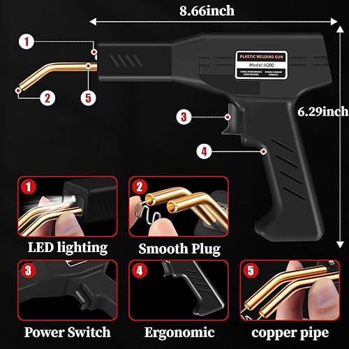 Miniatura 6 de Soldador de Plástico 200W, 2000 Piezas de Grapas 10 Piezas de Lijas, Kit de Soldadura de Plástico, Alicates Estuche de Transporte Personalizado,