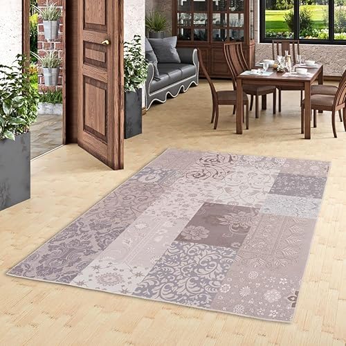 Pergamon Patchwork - Tapis de Designer - Vintage de Luxe Taupe - 7 Tailles Cover