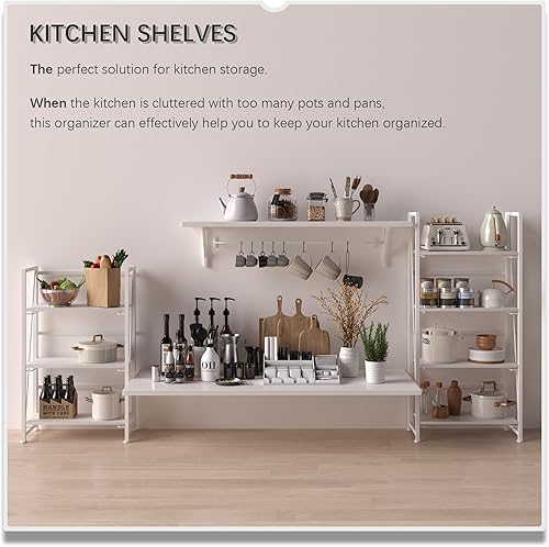 Miniatura 4 de 4NM Estantería plegable sin montaje, 3 niveles, estantería de pie, organizador de estudio, oficina en casa (todo blanco)