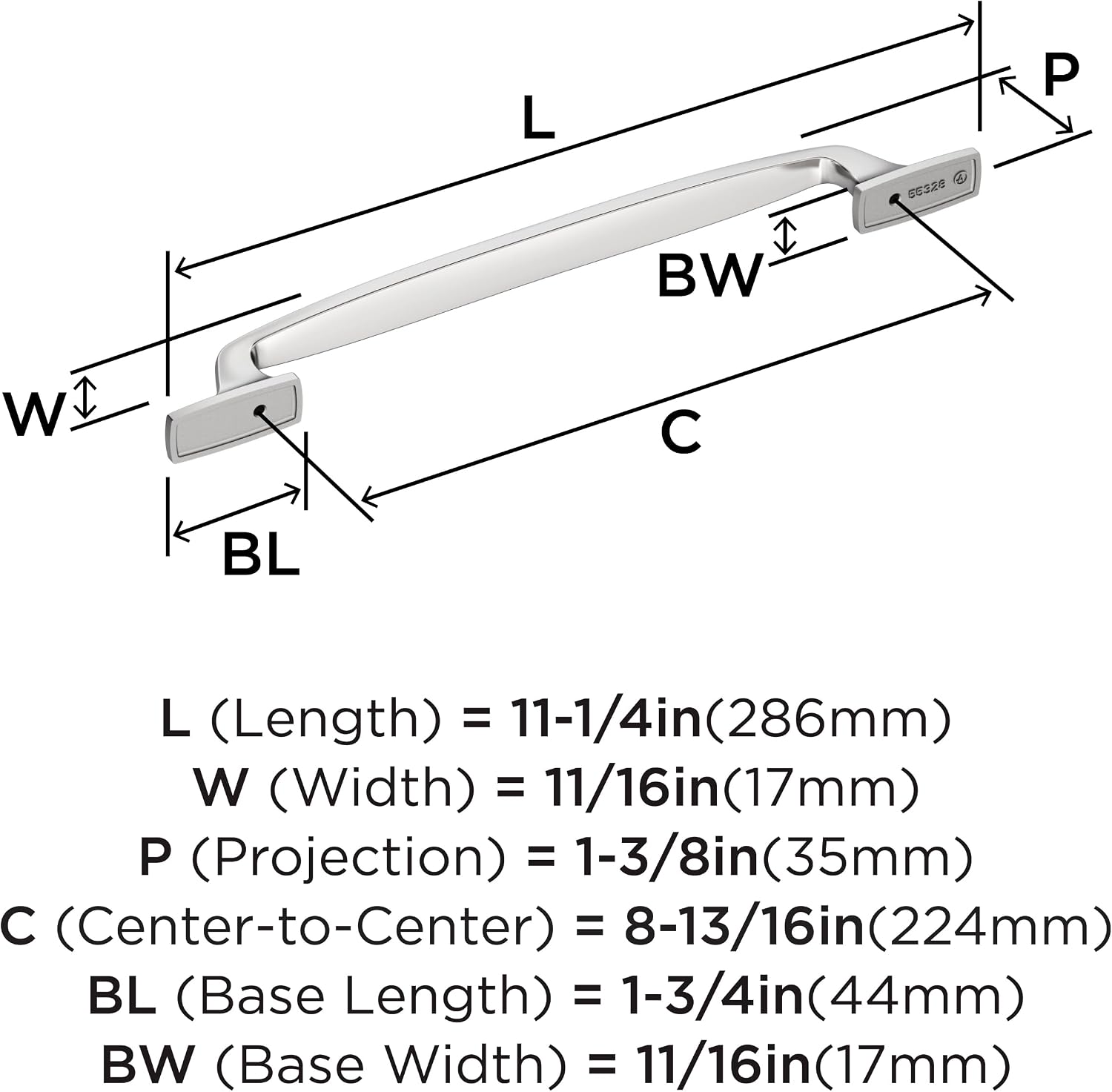 Amerock Highland Ridge 8-13/16 inch (224mm) Center-to-Center Polished Chrome Cabinet Pull, BP5532826