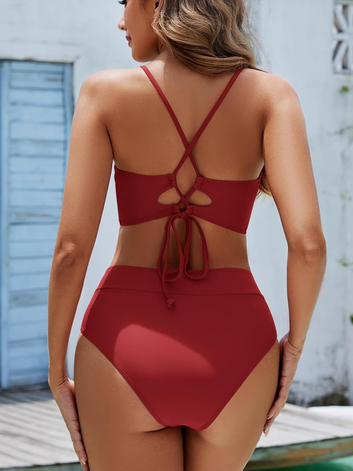 Women's High Waisted Bikini Set Two Piece Twist Knot Swimsuit Criss Cross Bathing Suit - Image 3