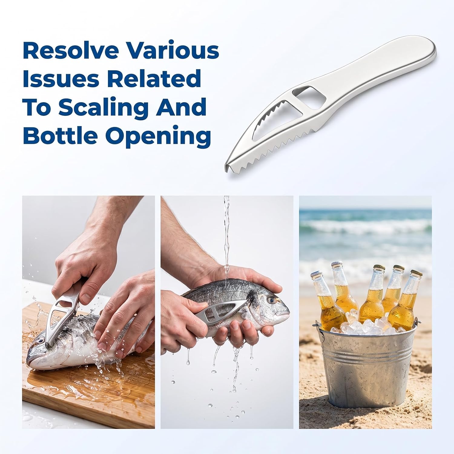 2pcs Silver Fish Scaler Remover Stainless Steel Cooking Tools Seafood Tools
