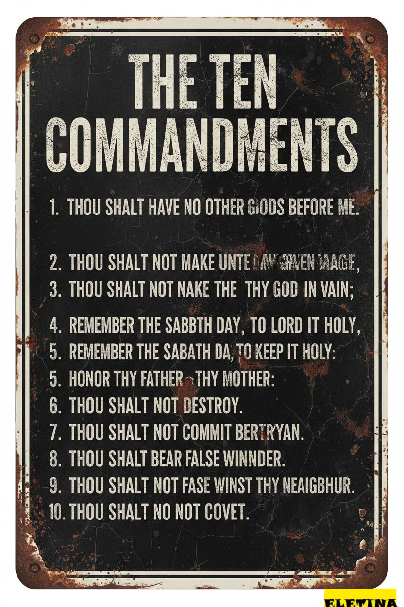 Funny Ten Commandments Tin Sign, 12x8 Inch