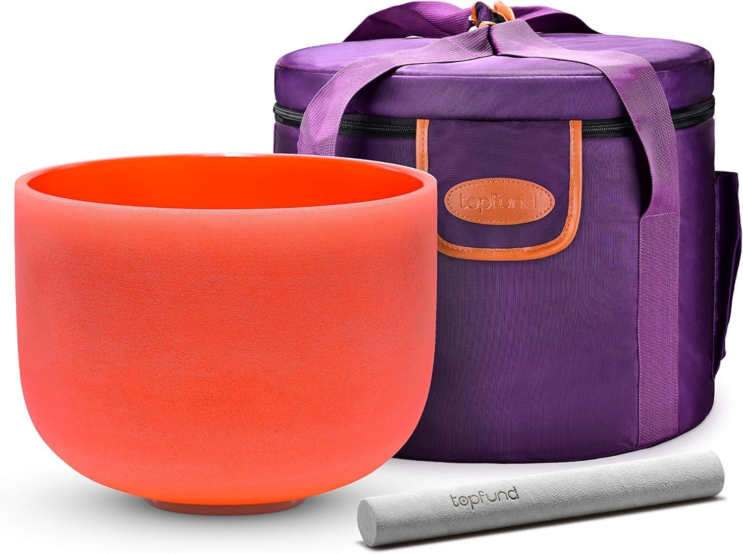 TOPFUND Orange D Note Crystal Singing Bowl Sacral Chakra 8 Inch with Heavy Duty Carrying Case and Suede Mallet