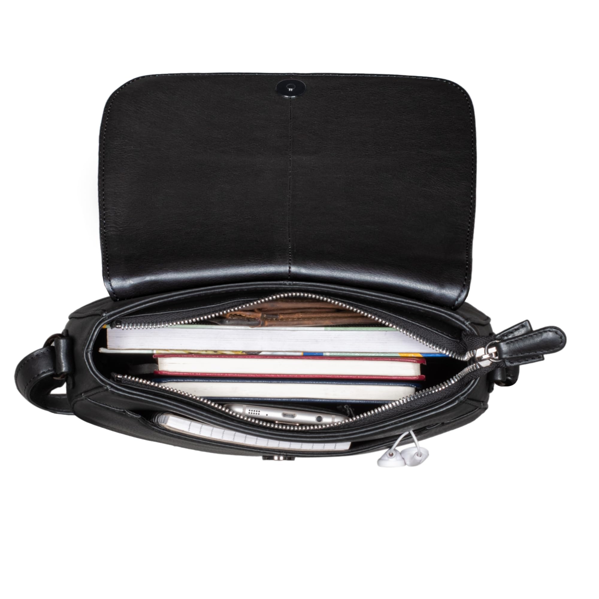 STILORD Savannah Umhängetasche Damen Leder Handtasche kleine Schultertasche Crossbody Bag Ausgehtasche Partytasche Echtleder Farbe:schwarz