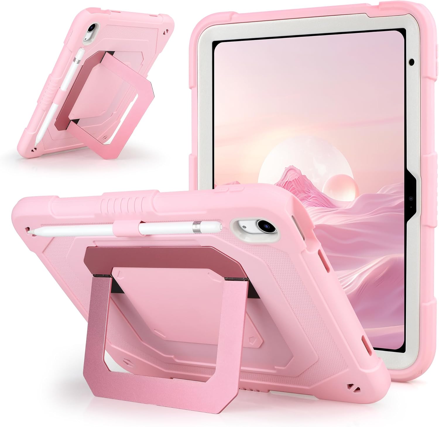 VOFUOE for iPad A16 Case 11th Generation 2025 11 Inch, for iPad 10th Generation Case 2022 10.9 Inch for Kids Girls with Multi-Angle Dual Foldable Stand Pencil Holder 2 in 1 Hard Protective Cover-Pink