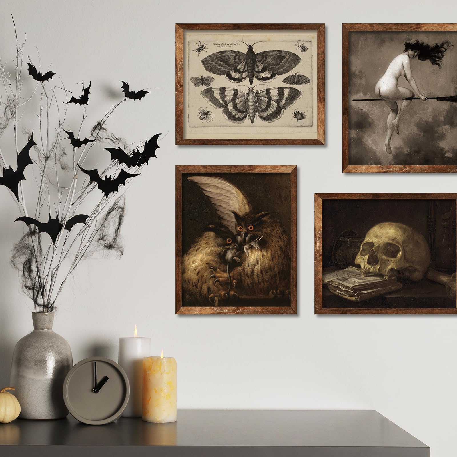 Whaline 9 Poster Dark Academia Stampe Da Parete – Motivi Floreali, Teschi E Streghe Per Arredo Vintage Halloween