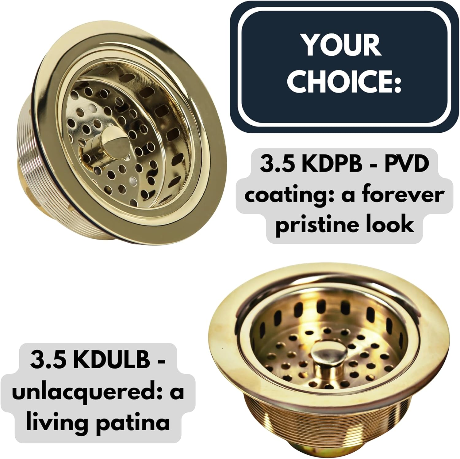 Nantucket Sinks 3.5 KDPB Kitchen Kit 3-1/2 PVD Coated Brass Sink Drain Assembly, Gold Color