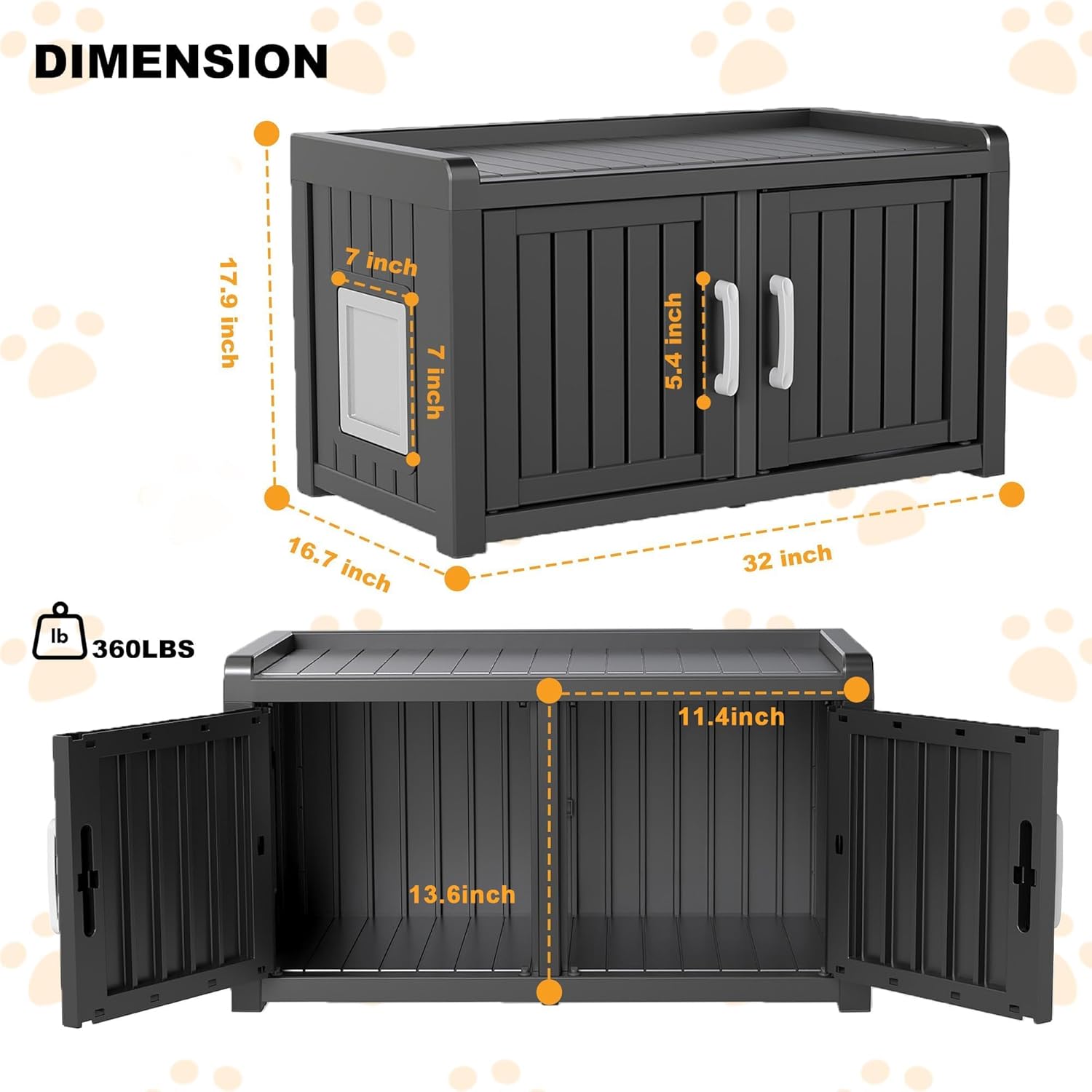Cat Litter Box Enclosure Resin Hidden Cat Litter Box Furniture Multi-Functional Double Litter Box Enclosure Spacious Odorless Waterproof UV-Resistant Indoor Outdoor(Black, 31.97''×16.73''×17.87'')