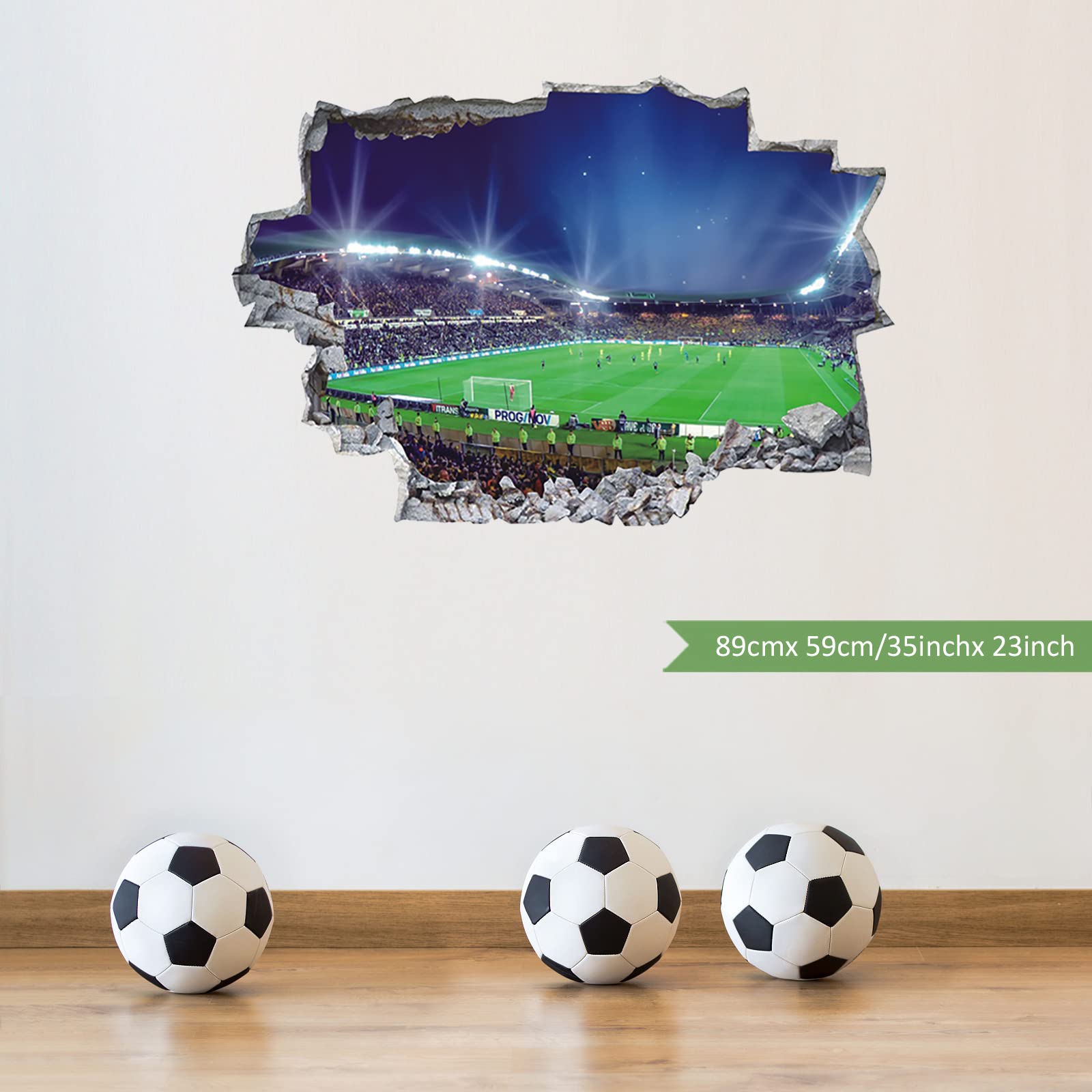 Stickers Muraux Paysage 3D Football Stickers Décoration Autocollant Football Poster Stickers Football Poster Décoratifs Pour Chambre Ado, Garcon Salon, Couloir, Crèche Mural Decoration(70 * 50 CM - 9