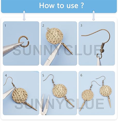 Miniatura 5 de SUNNYCLUE 1 caja para hacer 10 pares de aretes bohemios, kit de iniciación de fabricación de aretes vintage con espigas colgantes, colgantes de